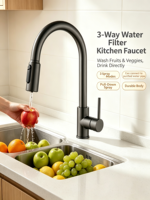 Robinet de cuisine moderne 3 en 1 avec douchette extractible, filtre purificateur d'eau, mitigeur en acier inoxydable 304 avec cartouche céramique