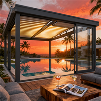 Pérgola Bioclimática Motorizada de Aluminio, Impermeable, Resistente al Viento y a la Nieve, con Techo de Láminas Ajustables, Gazebo para Exteriores, Refugio para el Borde de la Piscina