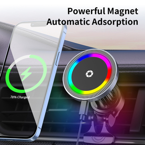 Support magnétique puissant pour téléphone de <span class=keywords><strong>voiture</strong></span> avec <span class=keywords><strong>chargeur</strong></span> sans fil 15W et lumière d'ambiance RGB - Product Image 2