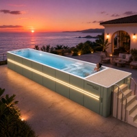 Piscine préfabriquée de luxe en fibre de verre de 30 pieds avec zone SPA intégrée et système de nage à contre-courant professionnel sans fin
