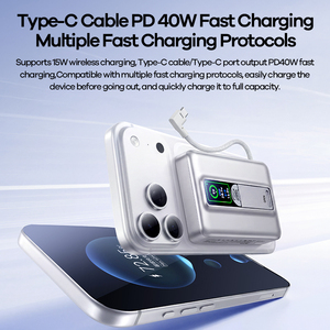 <span class=keywords><strong>REMAX</strong></span> พาวเวอร์แบงค์แม่เหล็กไร้สาย <span class=keywords><strong>20000mAh</strong></span> รองรับการชาร์จเร็ว PD40W 360 องศา °   ขาตั้งแบบพับได้ สายเคเบิล Type-C ในตัว จอแสดงผล TFT 15W 3 ช่อง - Product Image 2