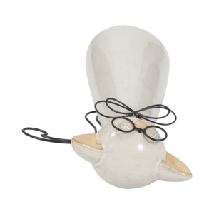 Statuetta di Gatto in Ceramica con Occhiali, Scultura Decorativa Bianca per Casa, Ufficio, Scrivania e Mensole - Product Image 6