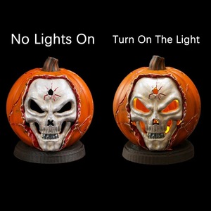 Glowing Pumpkin Skull Resin <b>Craft</b> Halloween Decorative Statue Indoor Battery Powered Home Decoration Gift - Product Image 4