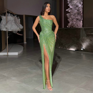 MD50020 Robes de <span class=keywords><strong>d</strong></span>îner tendance sans manches à une épaule Robes de <span class=keywords><strong>demoiselle</strong></span> <span class=keywords><strong>d</strong></span>'<span class=keywords><strong>honneur</strong></span> à traîne longues robes de soirée vertes pour femmes - Product Image 2