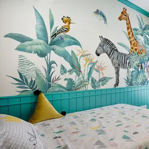 새로운 베스트 셀러 얼룩말 기린 바나나 잎 어린이 방 장식 벽 스티커 침대 옆 장식 만화 DIY 스티커