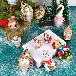 Décorations de Noël créatives en verre personnalisables : pendentifs animaux (ours, chiot, hibou) pour aménagement de scènes, MOQ 100 pièces - Product Image 1