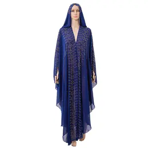 Abaya Ramadan Muslim Grosir Pakaian Islami Lebaran, Batu dan Manik-manik Ukuran Besar Kaftan Lengan Panjang Gaun Maxi Terbuka Abaya - Product Image 1