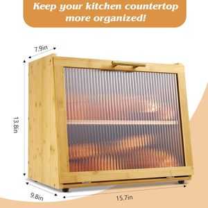 Armoire à pain double couche en bambou avec fenêtre transparente, boîte de rangement de bureau anti-poussière pour aliments et articles divers de cuisine - Product Image 4