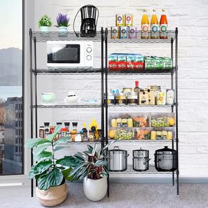 5-tier <b>adjustable</b> wire mesh storage rack, made of black carbon steel, with wheels, <b>adjustable</b> <b>shelf</b> height, lightweight storage - Product Image 2