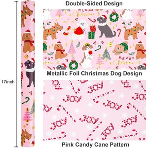 Dog Christmas Wrapping <b>Paper</b> Pink 17 Inch X 33 Feet Candy Cane <b>Pattern</b> Gift Craft Eco-Friendly Roll - Product Image 3
