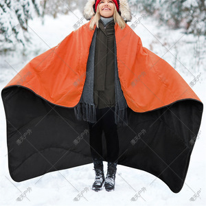 Outdoor Double Layer Fleece Poncho Orange <b>Waterproof</b> Warm <b>Blanket</b> Winter Camping Rescue Shawl - Product Image 1