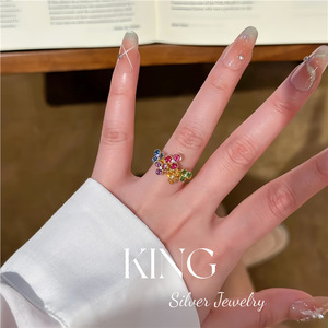 Colorful Clover S925 Silver Gold Plated Bracelet <b>Ring</b> Set Women's Jewelry Everyday Wear - Product Image 2