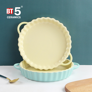 <span class=keywords><strong>Plat</strong></span> <span class=keywords><strong>à</strong></span> <span class=keywords><strong>tarte</strong></span> en céramique de 8 pouces, couleur crème, rond, en grès, avec poignées, passe au micro-ondes - Product Image 2