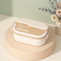 Boîte à lunch Bento avec couverts en PP de qualité alimentaire, 1000 ml, acier inoxydable, anneau anti-fuite en silicone, poignée pliable pour l'école et le bureau