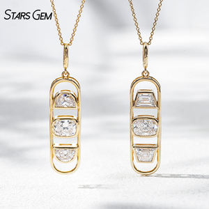 StarsGem Fine Jewelry 18K Solid Gold Vintage Rhodium Plated Lab Grown Diamond Three-<b>Stone</b> Pendant 2ct Cushion Cut Bezel Necklace - Product Image 1