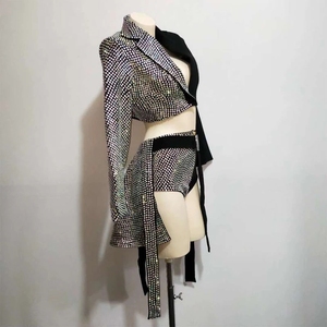 Costume de scène sexy en strass AB scintillants, blazer noir court, ensemble de 2 pièces, DJ, <span class=keywords><strong>chanteuse</strong></span>, boîte de nuit, danse jazz - Product Image 4