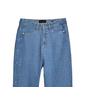 กางเกงยีนส์เดนิมฟอกสีน้ำเงินทรงตรงแบบคาร์โก้หลายกระเป๋าสำหรับผู้หญิงจากโรงงานขายส่ง - Product Image 3