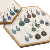 Boucles d'oreilles bohèmes vintage avec pendentif goutte d'eau turquoise, main de Fatma et feuille, bijoux pour femme