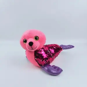 2020 venda quente de pelúcia brinquedo animal marinho pelúcia brinquedo leão marinho reversível lantejoulas macio leão marinho
