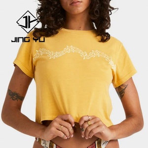 T-shirts courts pour femmes en coton 95% et élasthanne 5%, col rond, été, uni, impression de logo personnalisée, t-shirt court - Product Image 3