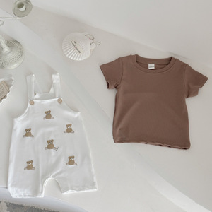 Conjunto de ropa de bebé cómoda de verano de 0 a 18 <span class=keywords><strong>meses</strong></span>, bonita camiseta de Color sólido, mono con estampado de oso de peluche, correa para el hombro, artículo caliente - Product Image 2