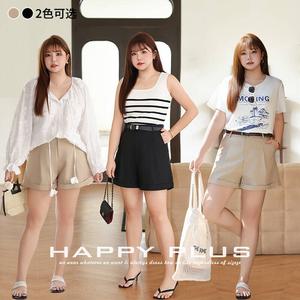 Happy Plus – short taille haute pour femmes, kaki, en coton Oxford, grande taille, pantalon court décontracté, printemps et été, N8670 - Product Image 4