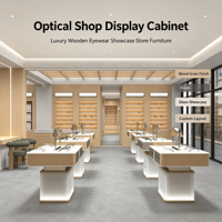 Vitrine Minimaliste en Bois Clair pour Opticien, Présentoir Mural LED Illuminé pour Lunettes, Meuble Autoportant pour Lunettes, Table d'Appoint