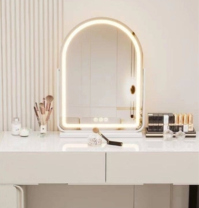 Modern Simple Bedroom Dressing Table with Solid Wood and Integrated Telescopic High-Grade <strong>Bedside</strong> Table Lighted LED <strong>Mirror</strong> - Product Image 6