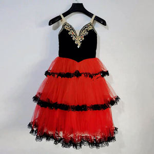 Costume da Balletto Spagnolo Rosso per Competizioni, Gonna Soffice, Don Chisciotte, Costume da Scena per Bambini - Product Image 1