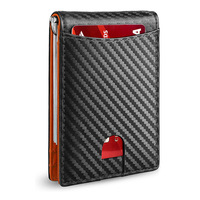 Cartera de tarjetero de fibra de carbono minimalista delgada a la moda con logotipo personalizado de lujo de cuero genuino RFID bloqueo monedero corto para hombre