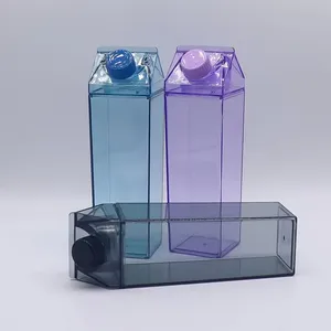 Reusable Plastic 500Ml 1000Ml <b>Milk</b> Carton Drink <b>Bottle</b> 17Oz 34Oz Transparent Square Crystal <b>Milk</b> Box <b>With</b> Screw Cover - Product Image 1
