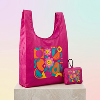 Sac de courses pliable et portable en polyester rayé, léger, compact, avec poche de rangement, idéal pour le supermarché et les voyages