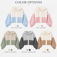 Cardigan en tricot à capuche personnalisé pour femme, color block, boutonné, court, avec manches bouffantes, pour tenue décontractée quotidienne