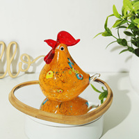 Miniature de coq en cristal jaune poli, écologique, sculptée à la main, personnalisable, soufflée à la bougie, décoration moderne pour la maison, Noël