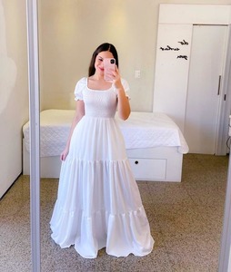 New Fashion Boutique 2025 Summer Solid Natural Waist A-Line Maxi Square <b>Neck</b> Off-shoulder Elegant Sweet Women's Dress - Product Image 3