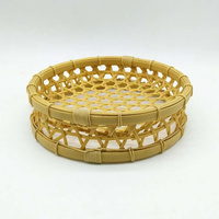 Panier de service rond en PP tressé imitation bambou, qualité alimentaire, étanche, facile à nettoyer, durable pour événements et fêtes