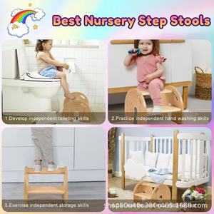 Taburete de madera de doble capa para niños con pasamanos para lavabo y inodoro, de madera maciza con forma geométrica, tamaño infantil unisex - Product Image 5