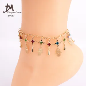 S0181 Latest Design Color Diamond 18K gold plated anklet