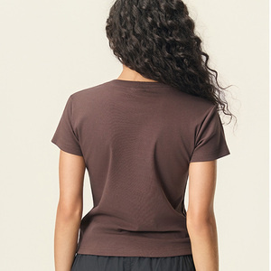 92.2% Cotton 7.8% Spandex <b>Women</b> <b>Short</b> <b>Sleeve</b> Basic Stretch T-<b>Shirts</b> Y2K 260Grams Going Out Tops Baby Tee - Product Image 5