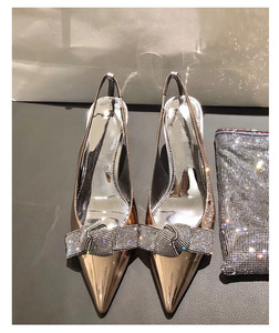 Nouveau design robe formelle de mariage pour femmes, talons hauts <span class=keywords><strong>sheo</strong></span> brillant strass nœud papillon bureau chaussures à talons pour dames - Product Image 2