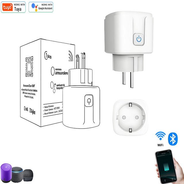 Tuya Smart Socket with 20A WIFI EU Plug 16A Rated Current Power Monitor Countdown Function Compatible with Google Home Alexa