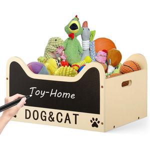 Boîte de rangement en bois pour jouets de chien avec tableau noir, boîte de rangement carrée pour jouets de chat et de chien, panier de rangement en bois pour animaux de compagnie - Product Image 1