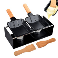 Vente chaude manche en bois antiadhésif Mini CheeseTea Light Raclette Grill Set avec spatule pour l'extérieur