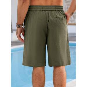 2025กางเกงขาสั้นผ้าชิโน่สำหรับผู้ชายผ้าคอตตอนแบบลำลองมีเชือกผูกเอวกระเป๋าหน้าเรียบใส่ชายหาดฤดูร้อนขนาด XXS XS มีโลโก้ - Product Image 1