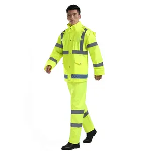2020 High Quality Fluorescent Green Unisex Rain Coat for Uniforms Hi-Vis Raincoat Rainproof Professional Thicker Slicker