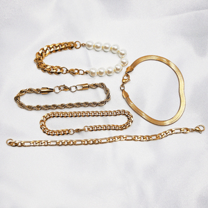 Pulseira de aço inoxidável sem tarniz, corda torção, corrente de tornozelo figaro, pulseira de osso, meia pérola, meia pulseira cubana - Product Image 2