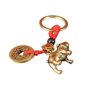 Collana Dingtong in ottone con ciondolo a forma di bulldog francese (cane dello zodiaco) per uomo e donna, piccolo accessorio portatile, portachiavi per <span class=keywords><strong>auto</strong></span> - Product Image 1