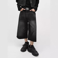 Vintage Denim Jeans Hommes Shorts Mi-Taille Trois-Quarts Baggy Pantalon Tissé D'été De Mode Couleur pour Les Jeunes Usage Casual