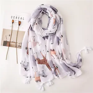 Fashion Elephant Camel Giraffe Sheep animal printed tassels wrap shawl scarf in yiwu