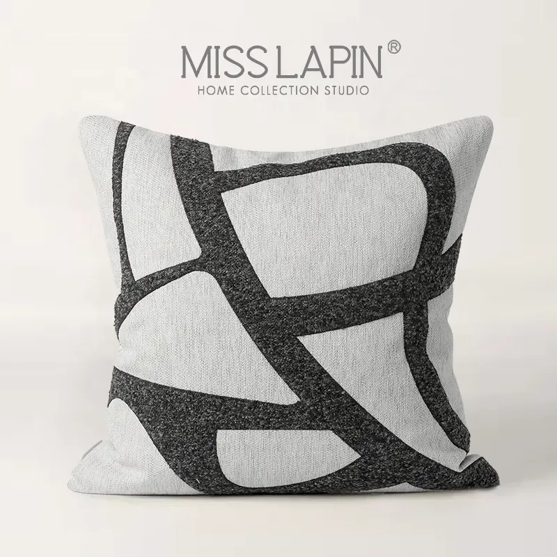 Throw Cushion Modern Style Black And White Throw Pillow Case PU Applique Embroidered Sofa Cushion Covers Decorative